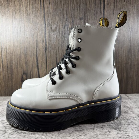 Dr Martens Jadon Platform White Leather Combat Boots Side Zip Womens Size 7 Doc - Picture 3 of 9